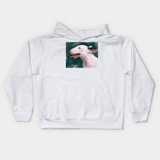 A Painting of a Bull Terrier with Its Tongue Out Kids Hoodie